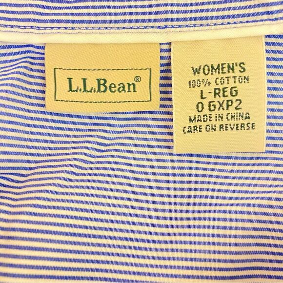 L.L. Bean Pin Stripe Button Down Blouse Subtle Ruffle Detail Womens Size Large - Picture 4 of 5